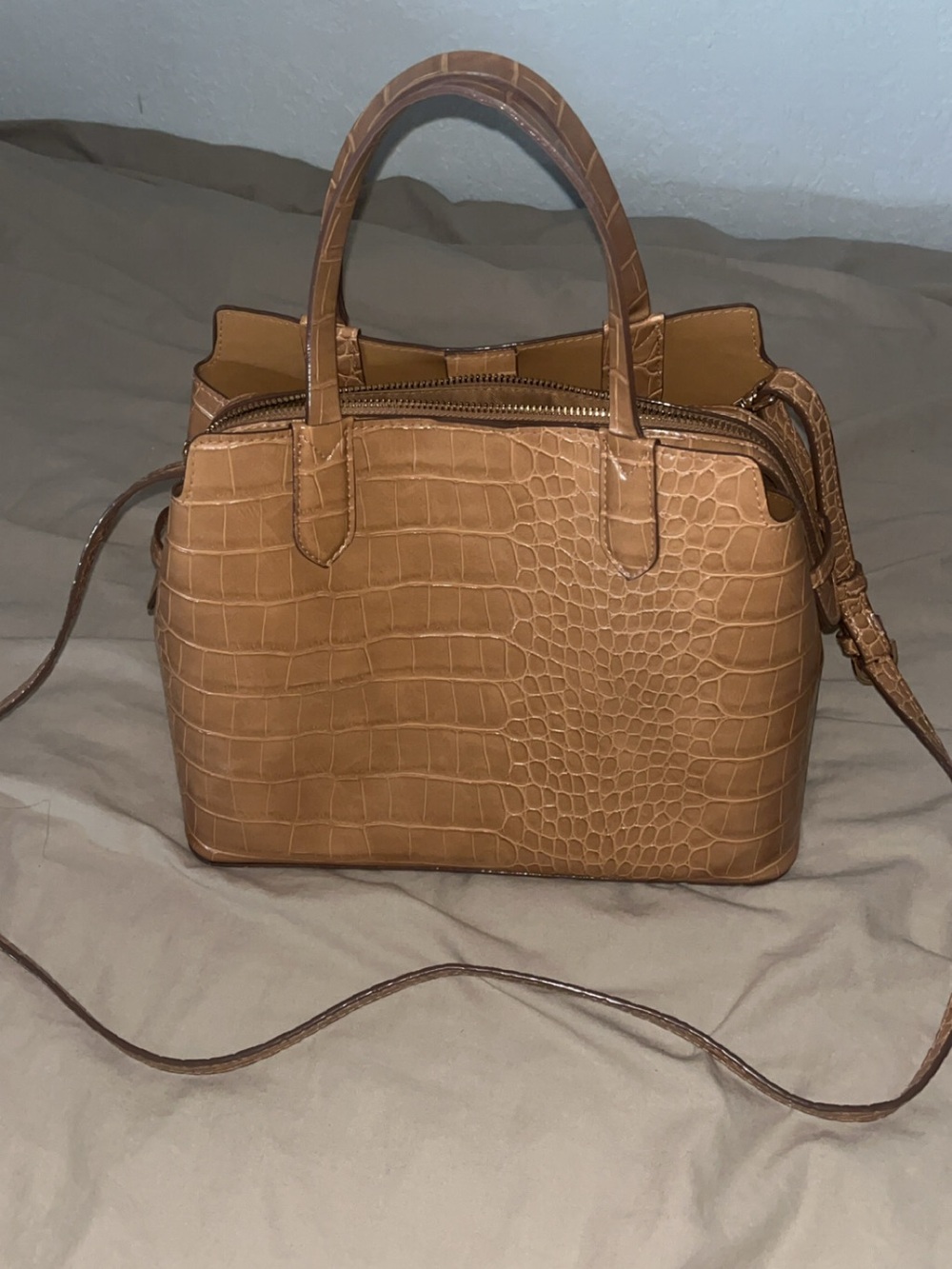 Tan Croc-Embossed Structured Satchel - Women Bags